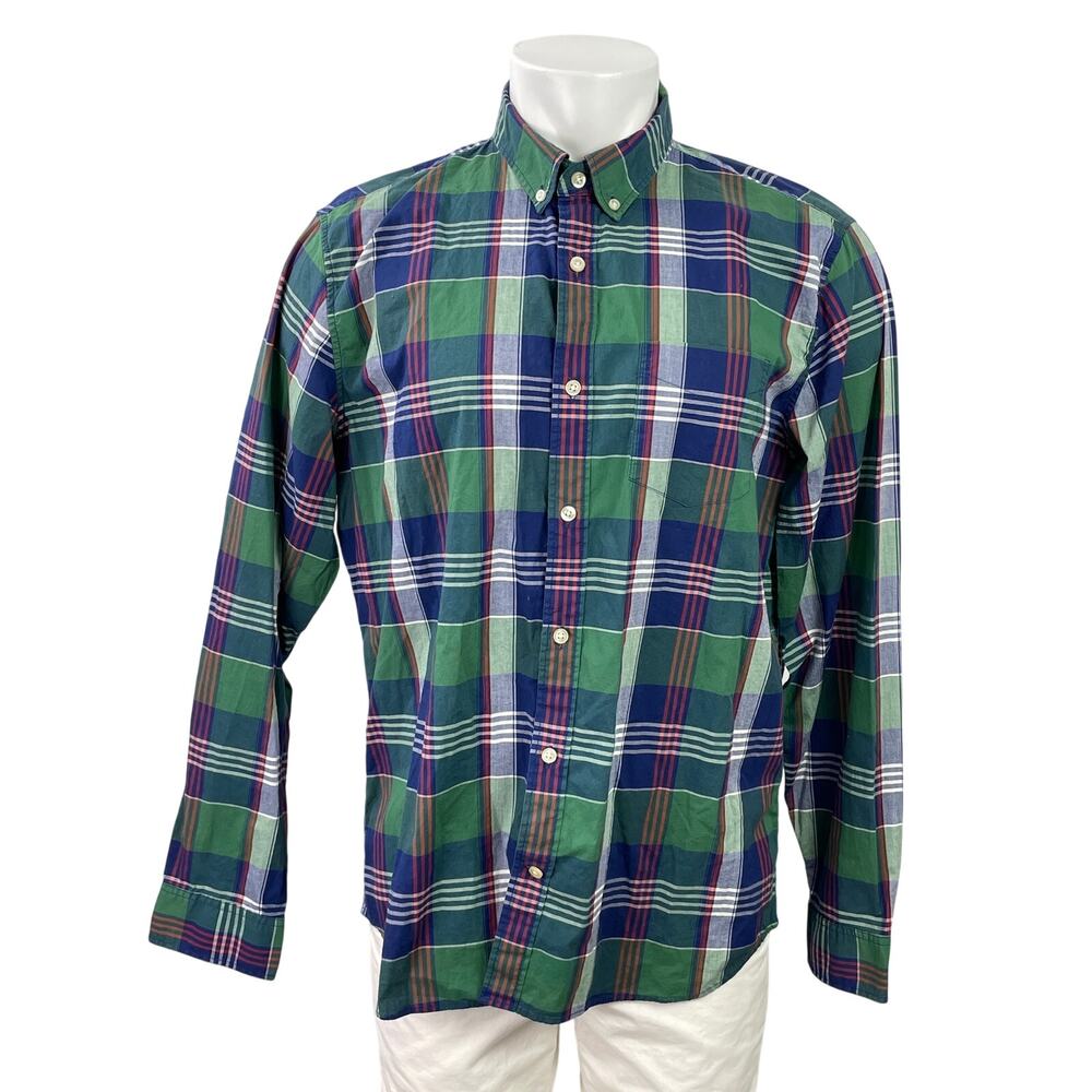 Gap Men's Green Plaid Stretch Standard Fit Long Sleeve Button Down Shirt Top L